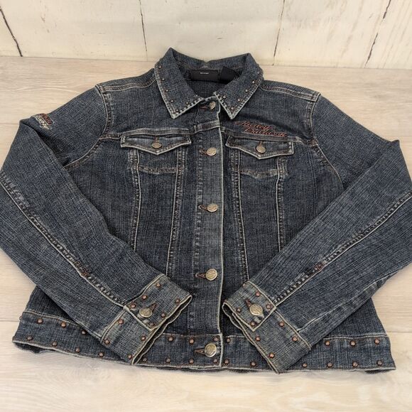 Harley-Davidson Women's 105th Anniversary Jean Denim Jacket Size Medium Biker - Picture 1 of 10